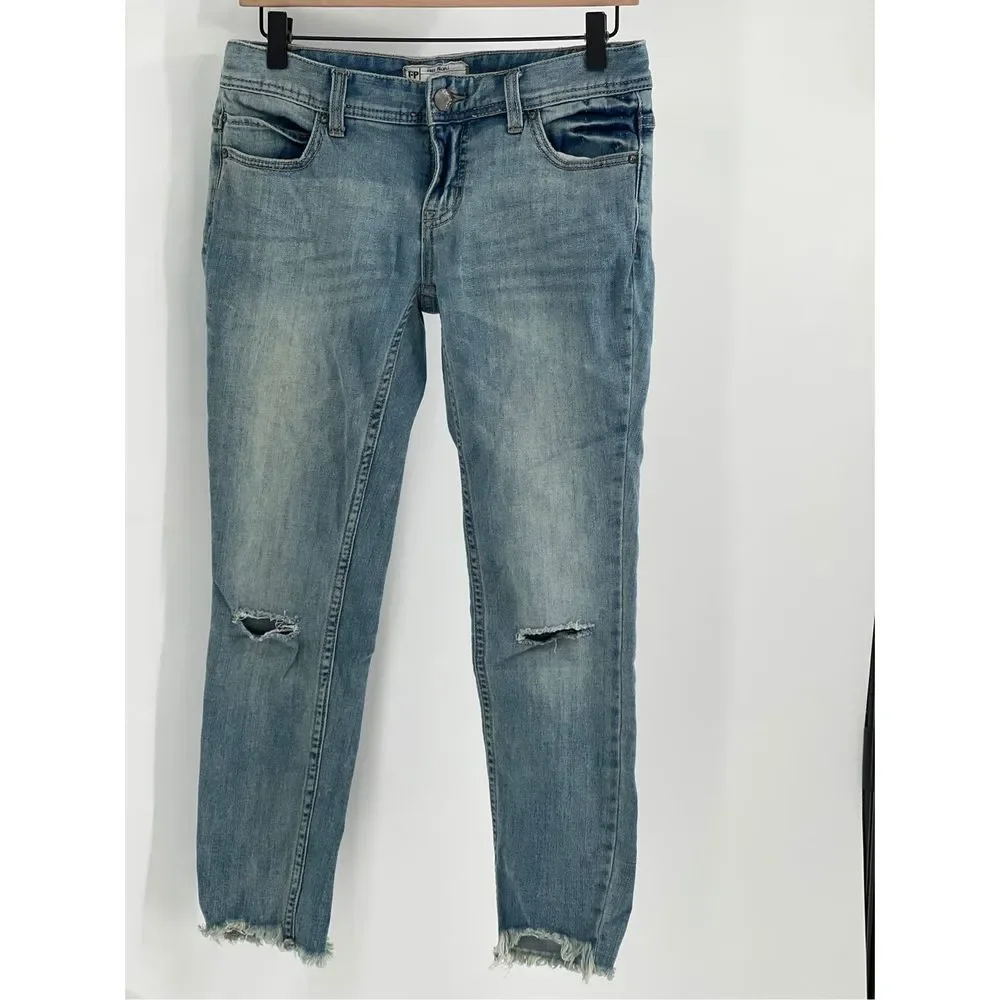 Free People Jeans Women‎ Size 26 Blue Distressed Low Rise Raw Hem